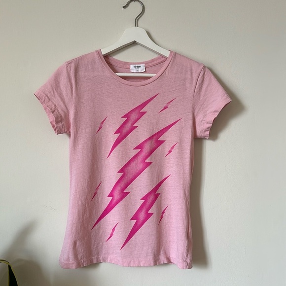 Re/Done Lightning Bolt Pink Graphic Cotton Tee Shirt Size S - Picture 1 of 5